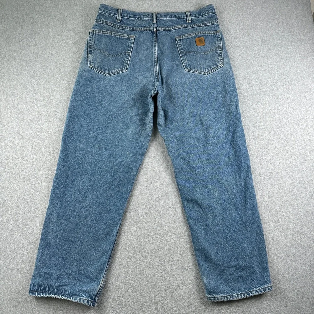 Vintage Carhartt Jeans Mens 36x30 B172 DST Relaxed Fit Blue Flannel Lined